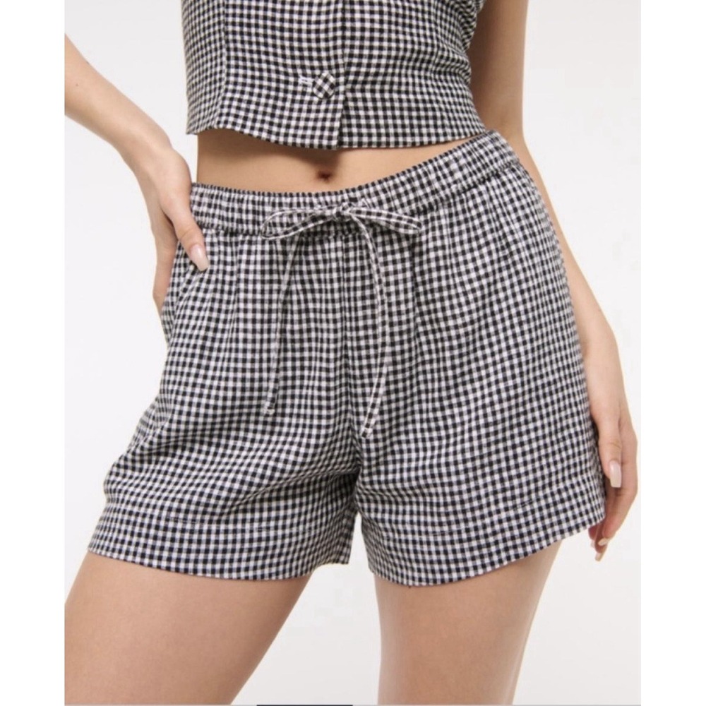 Abercrombie & Fitch Women's Black Gingham Pull-On Shorts Linen Size Small NWT